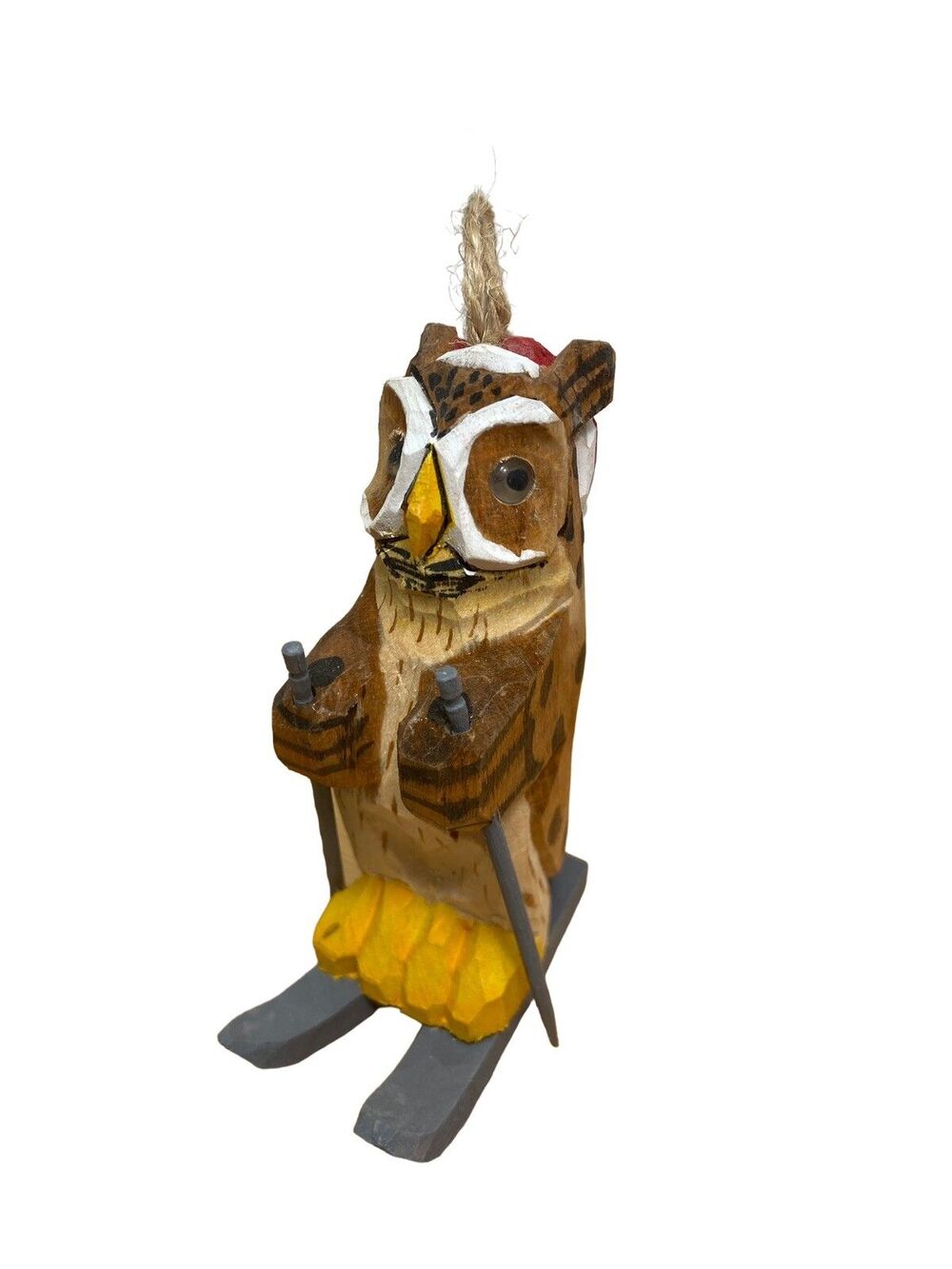 Owl On Skis Christmas Ornament Gift Gallarie II Hand Carved Wooden Skiing NWT